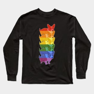 Stack of Corgi Rainbow Long Sleeve T-Shirt